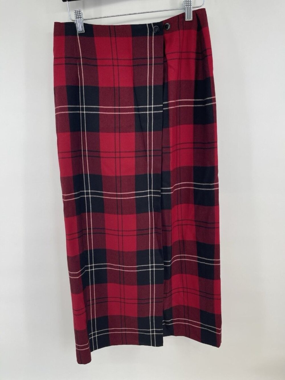 Charter‎ Club Plaid Wool Blend Wrap Skirt Women's 8 Red Black ClassicPreppy Midi